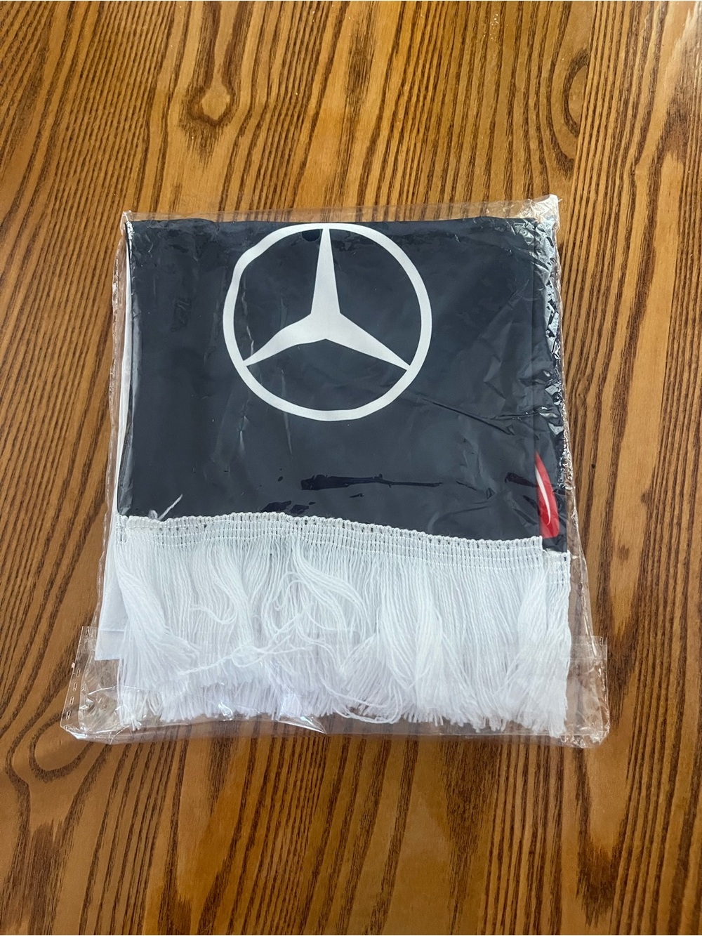 Mercedes-Benz Blue, Red, Grey, white Silk Scarf with White Logo and White Fringe